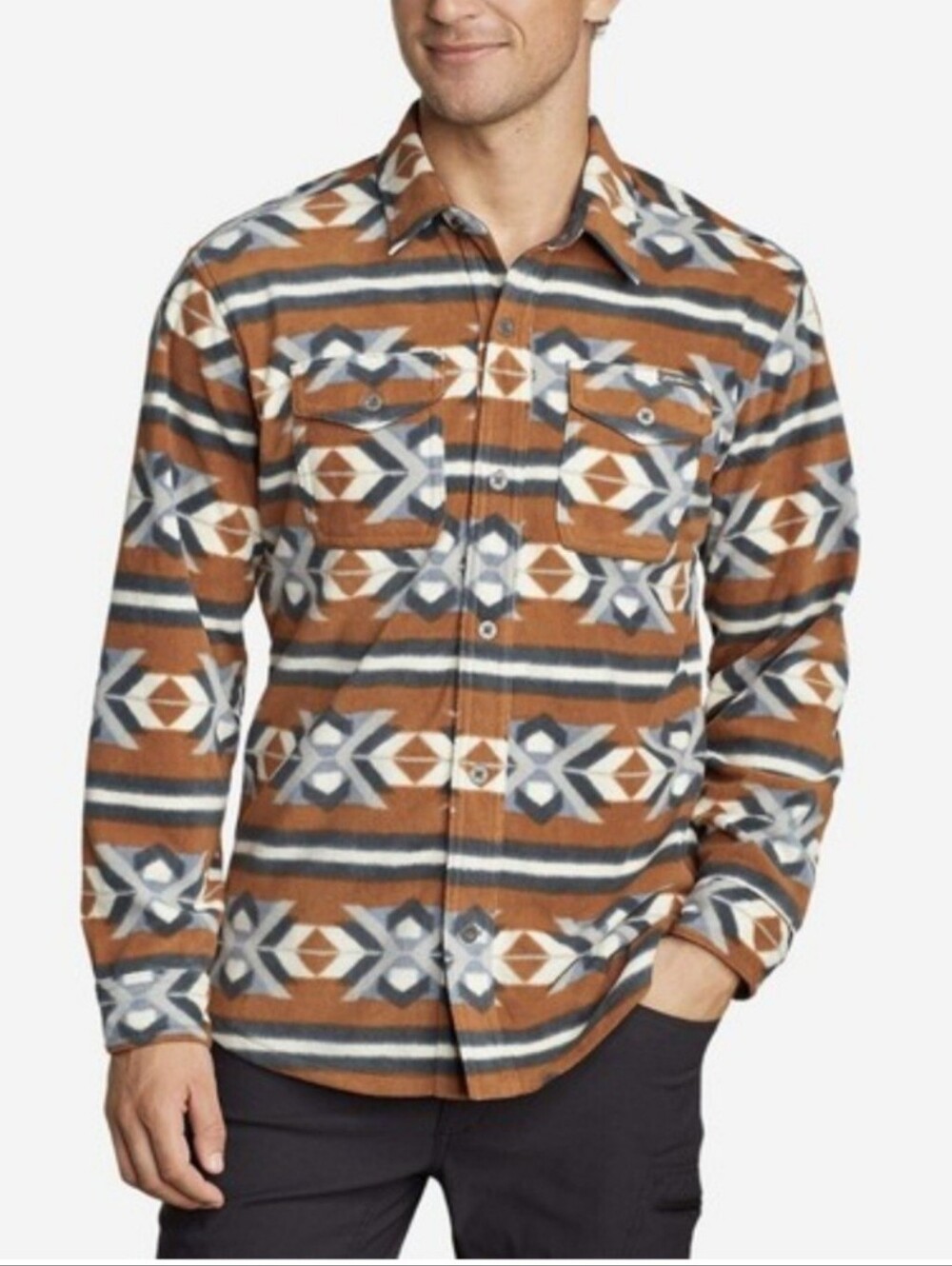 Eddie Bauer Men's Chutes Microfleece Long Sleeve Button Down Aztec Sweater